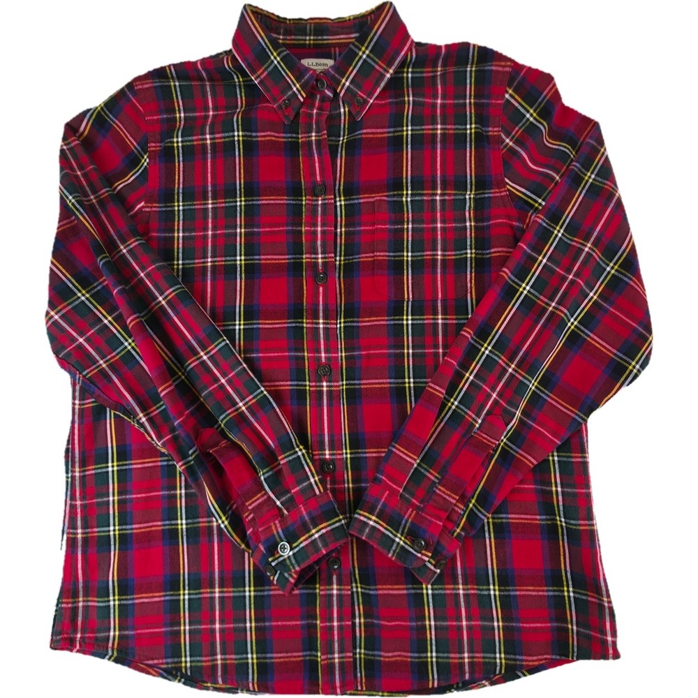 L.L.Bean Flannel Shirt Men Medium Red Plaid Button Down Excellent